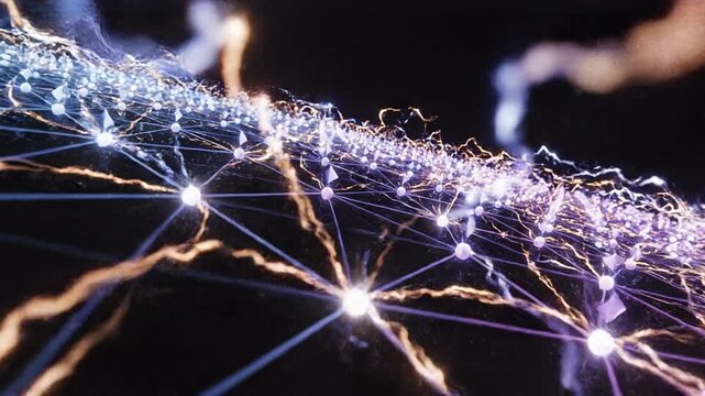 Quantum physics concept with glowing nodes and connections
