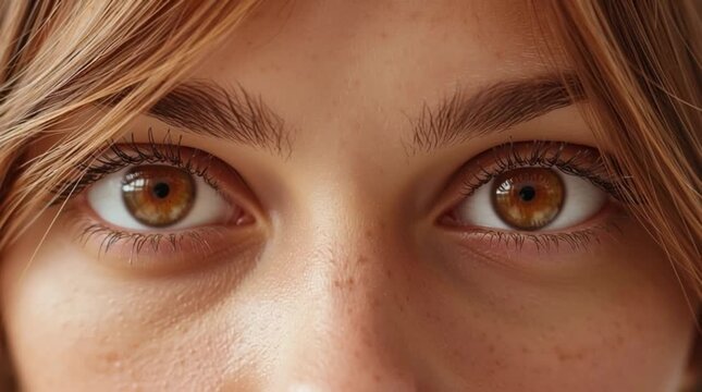 Female eyes opening slowly revealing natural beauty and brown iris detail in this high definition motion stock video footage clip