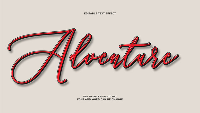 Red script editable text effect adventure style on light background