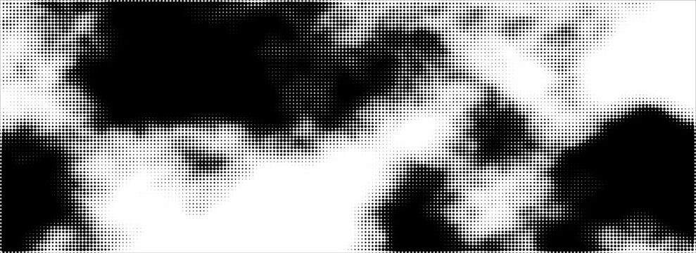 Grunge halftone gradient background. Faded grit noise texture. White and black sand wallpaper. Retro pixelated backdrop. Anime or manga style comic overlay. Vector graphic design textured template