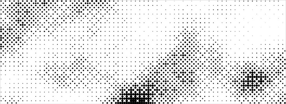 Bitmap pixelated grunge gradient texture. Black and white dither pattern wallpaper. Abstract glitchy pattern. 8 bit video game background. Wide raster backdrop. Retro pixel art Illustration. Vector