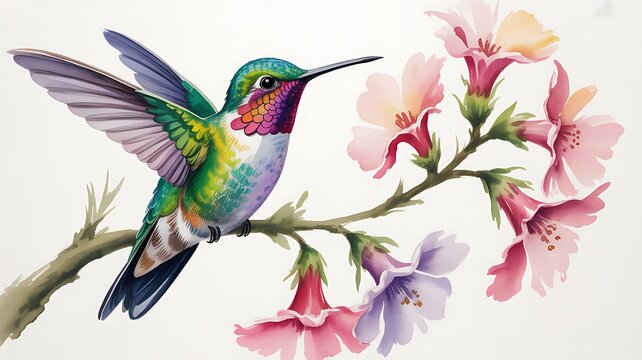 hummingbird and flowers