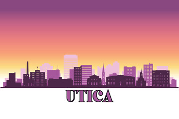 Obraz premium Global city Utica shown in a detailed vector skyline with a twilight sky 