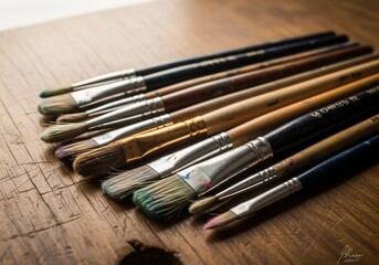 Fototapeta premium Whispers of pigment: brushes await their next creation.