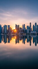 Obraz premium Golden Hour Gleam on Glass Towers