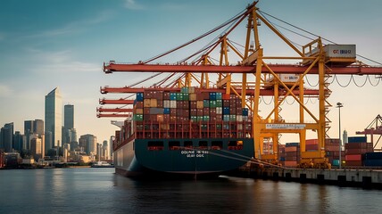 Fototapeta premium container cargo freight ship with crane