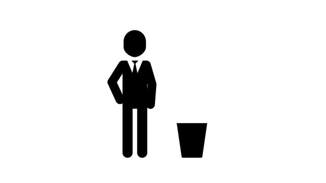 Animated Waste Management Pictogram Businessman Throwing Trash Environmental Responsibility