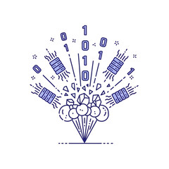Fototapeta premium Fireworks exploding with binary code.