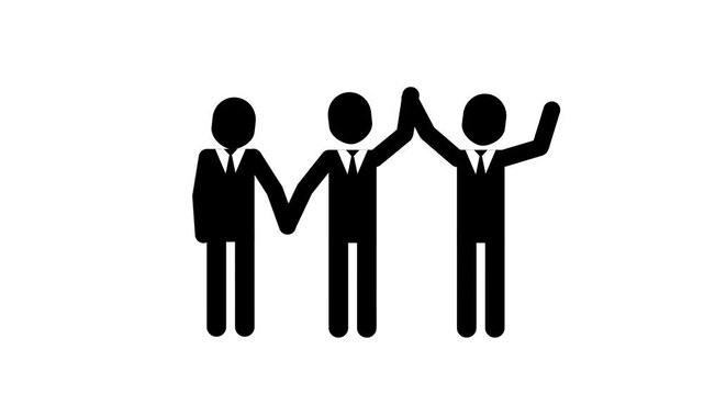 Animated Team Celebration Pictogram Three Businessmen Holding Hands