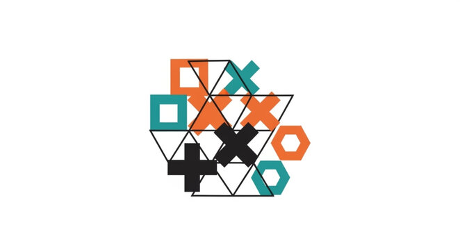 Abstract geometric shapes forming a tic tac toe game pattern.