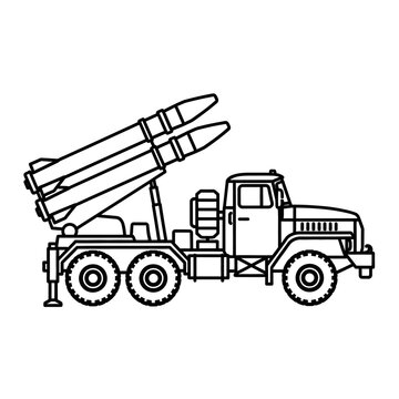 Large military truck with missiles.