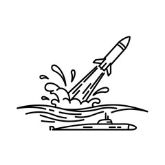Fototapeta premium Rocket launching from submarine ocean.
