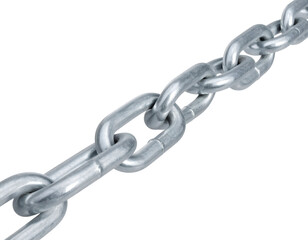 Fototapeta premium Metal chain links in a diagonal line against a white background
