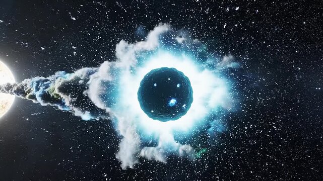 Astronomical event comet nucleus sublimation in space with stellar explosion