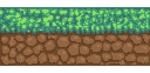 pixel art of gras and dirt lanscape background © Mommidhi