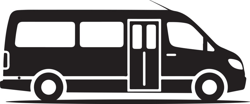 Black van silhouette, side view, minibus icon, vehicle illustration