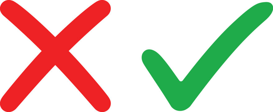 Check and cross icons, minimalist UI symbols for success and failure confirmation rejection and user interface decision elements.