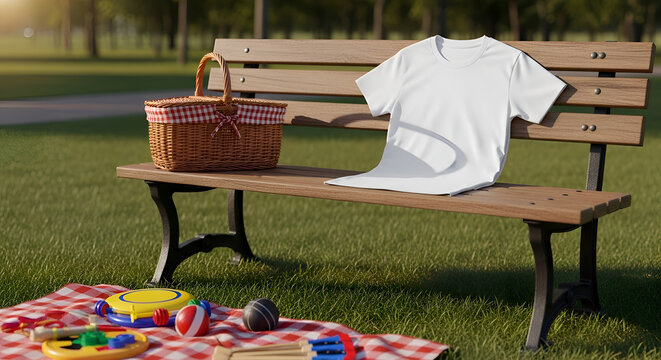 Picnic setup on park bench outdoors.