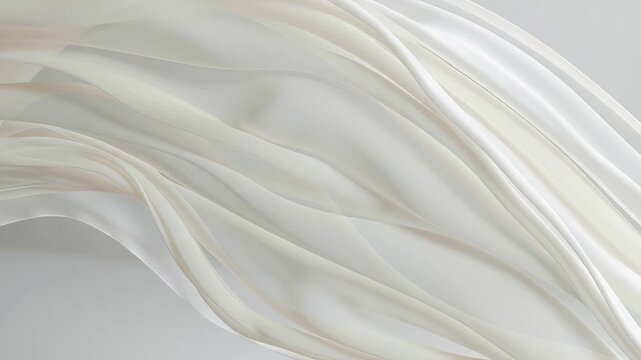 4K Flowing white fabric creating an elegant and soft atmosphere in a minimalist studio setting for artistic video backgrounds, flowing, drifting, soft, elegant, background, artistic video