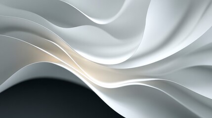 Fototapeta premium Abstract white flowing silk waves with soft shadows and elegant curves creating minimalist background for luxury product showcase 3D render design style