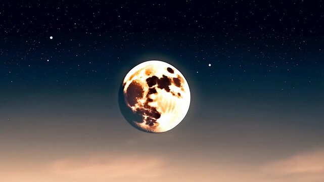 4K Moon, clouds, Full moon glowing in a night sky with clouds and stars creating a serene atmosphere for cinematic backgrounds, cinematic, dreamy, serene, mystical, background