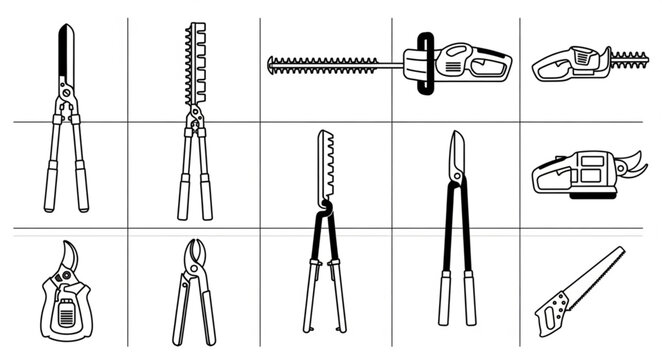 Collection of Garden Tools and Equipment Illustrations.
