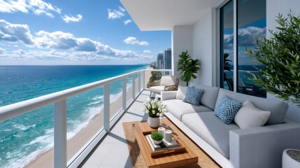 Obraz premium Balcony overlooking beach and ocean view condo living