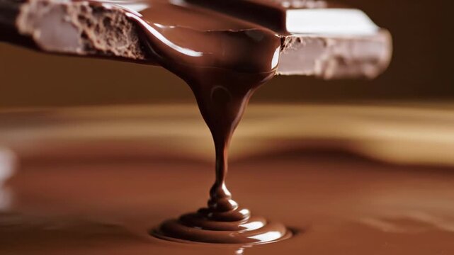 Melting chocolate bar pouring smooth liquid sweet dessert with rich texture and seasonal delight