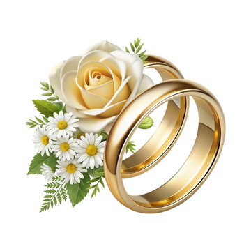 Symbols of Eternal Marriage: Gold Ring and Elegant Rose Bouquet.