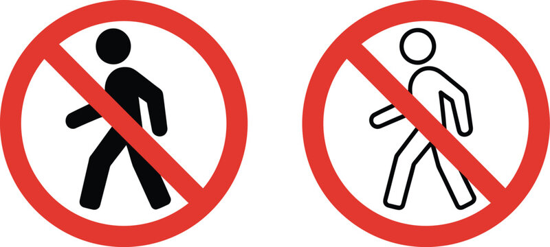 No walking and no running signs, prohibition vector icons for restricted areas safety compliance and public warning system design.