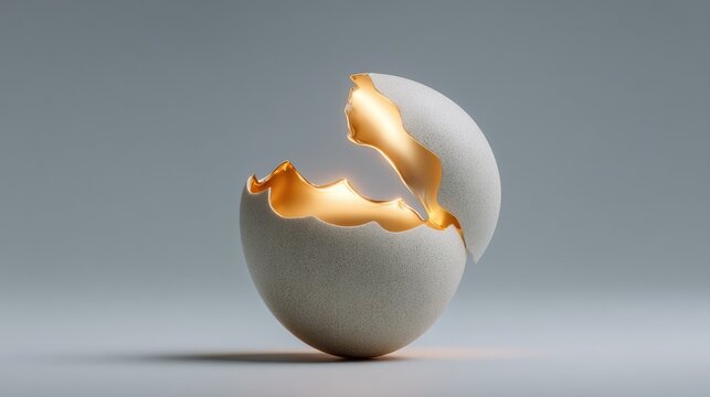 Cracked Egg Shell Revealing a Glowing Interior, Symbolizing New Beginnings and Transformation in Minimalist Style