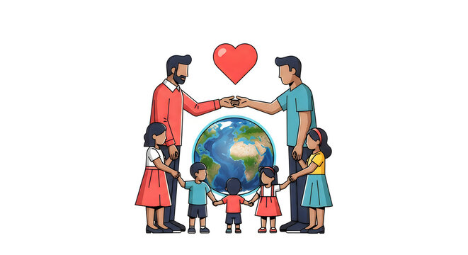 Diverse family united with earth a symbol of global love and harmony