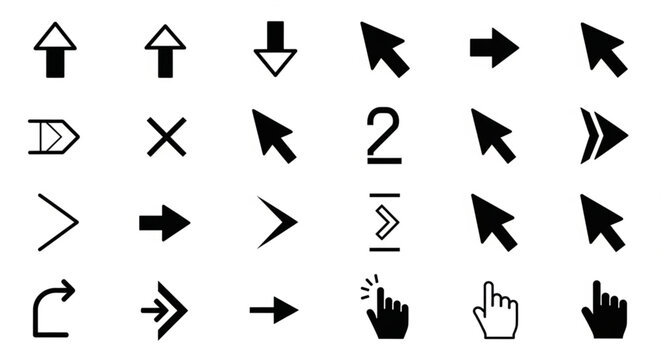 Collection of various arrow and cursor icons for digital interfaces.