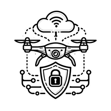 Modern drone technology with cloud connectivity and advanced security features illustrated
