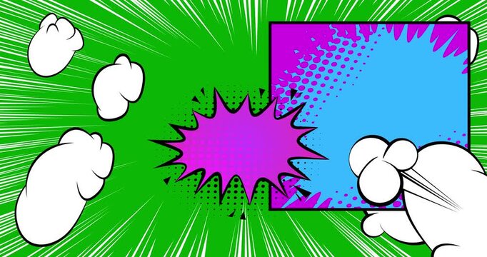 Cartoon background animation, comic book backdrop video. Retro comics pop art design.