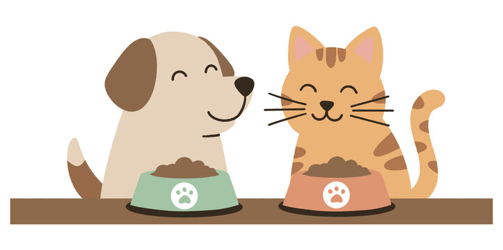 dog and cat eating