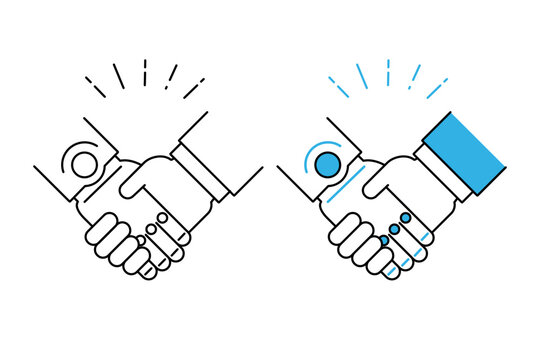 ロボットとビジネスマンが握手をしているアイコン―AIとの共存イメージ