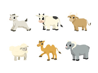 Fototapeta premium A collection of cute qurban animal illustrations including sheep, goats, and cows, designed for Eid al Adha themed decorations. Suitable for greeting cards, social media, festive designs, and Islamic