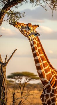 Giraffe eating with Africa.