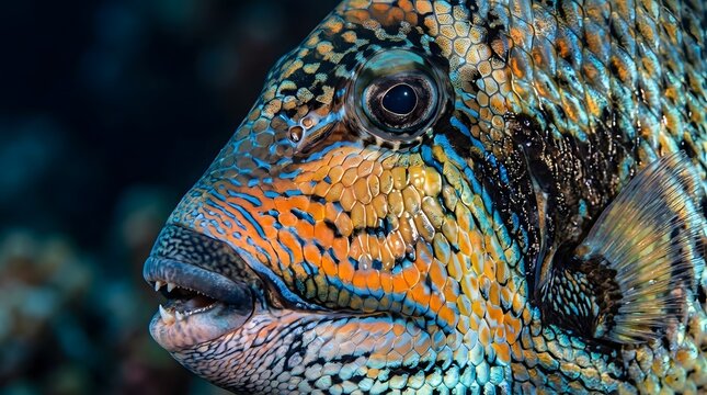 Close up of vibrant tropical fish face underwater ingredient