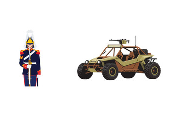 Naklejka premium Military Soldier and Off-Road Vehicle Illustration