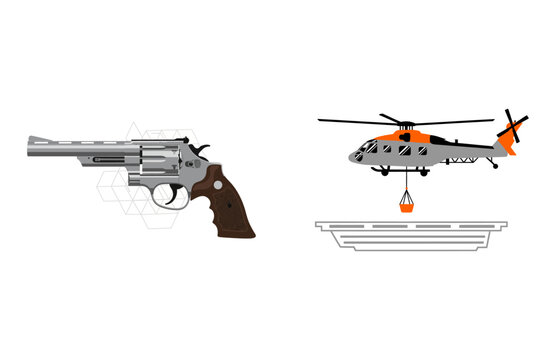 Modern conceptual graphic design firearm and rescue helicopter