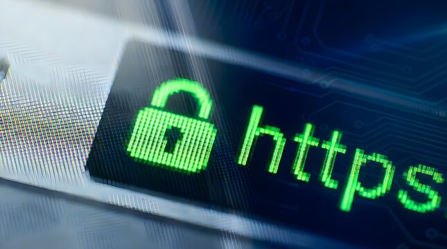 https secure connection lock icon glowing on modern monitor display surface, visible pixel structure and glass reflection detail