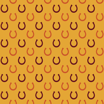 Geometric repeating pattern with horseshoe icons in warm autumn colors. High-quality vector background for western branding, equestrian textiles, and rustic gift wrap. Vector illustration