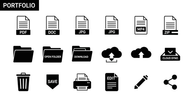 Black and White Office Document Icons Set.