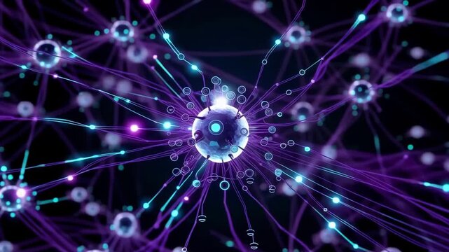 Abstract blue starry fractal background with glowing neon lights 4k tech animation video