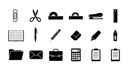 Fototapeta premium Office Supplies and Stationery Icons Set.