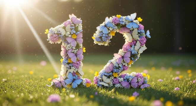 May Birthday Number 12 Butterflies Spring Meadow Sunshine