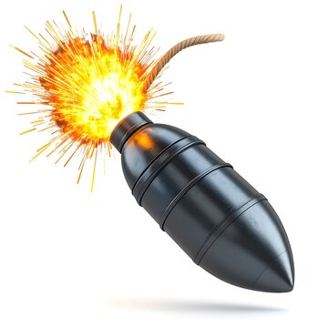 Flying Explosive Bomb with Burning Fuse and Sparking Blast Concept