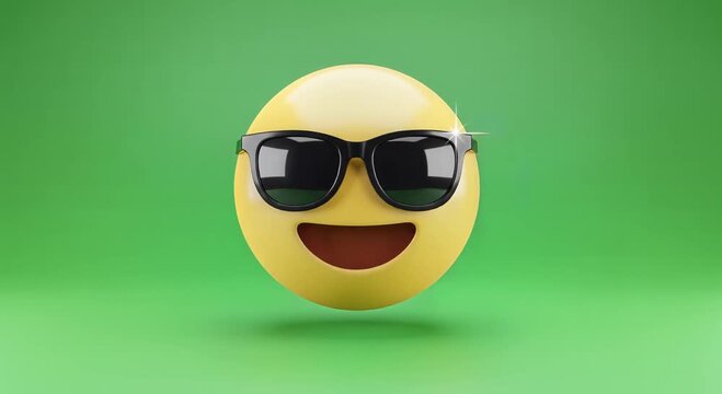 cool yellow emoji wearing sunglasses on green background